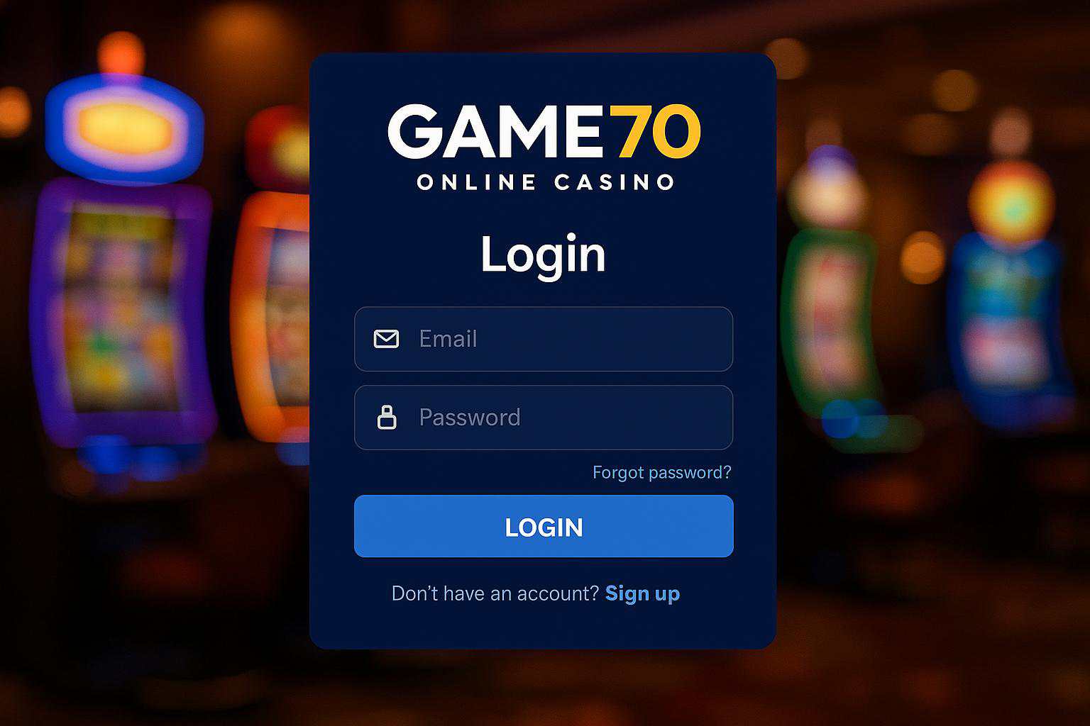 Criar uma nova Conta no plataforma GAME70